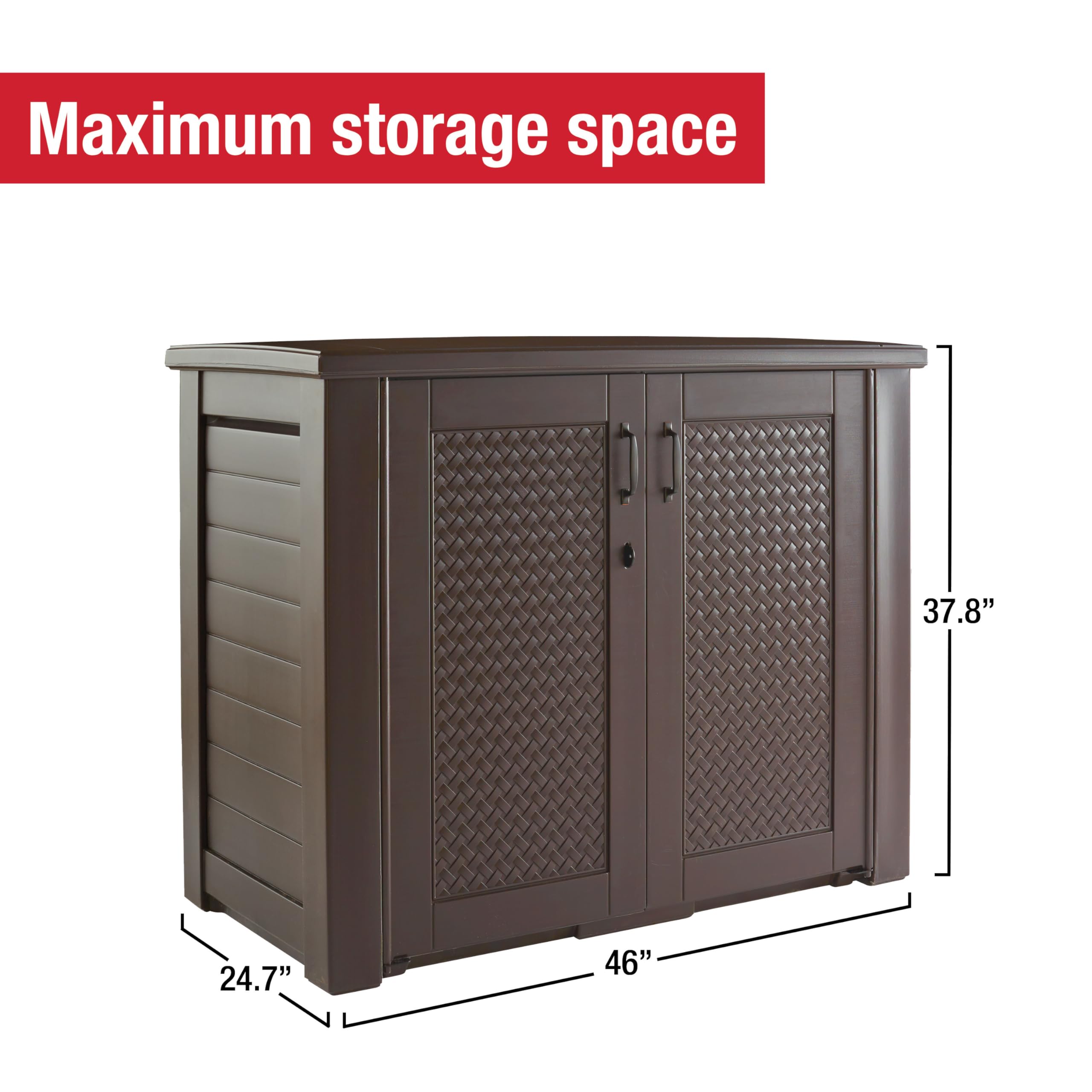 Rubbermaid Decorative Outdoor Storage Cabinet (123 Gal), Weather Resistant, Brown, Organization for Home/Backyard/Pool Chemicals/Toys/Garden Tools/Porch/Patio Cushions - Image 5