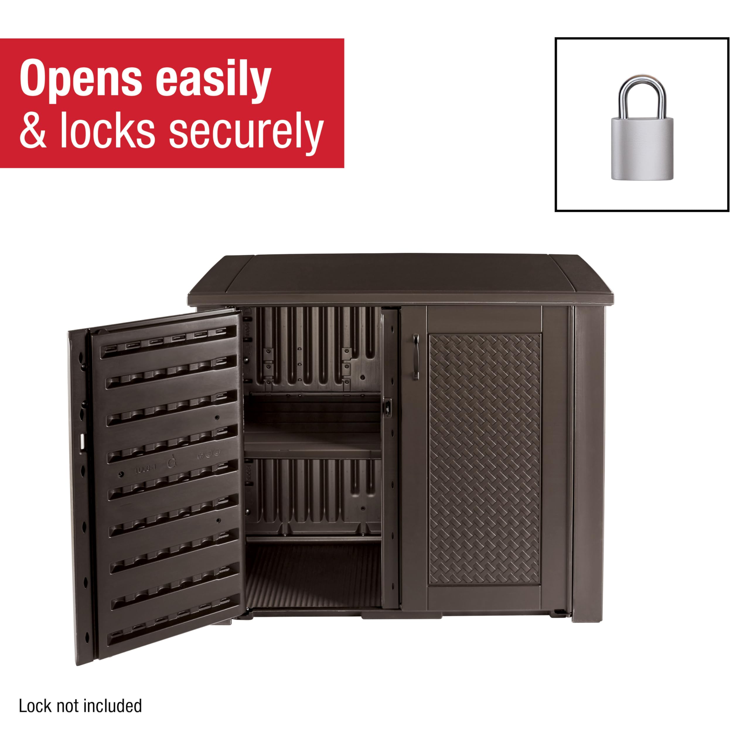 Rubbermaid Decorative Outdoor Storage Cabinet (123 Gal), Weather Resistant, Brown, Organization for Home/Backyard/Pool Chemicals/Toys/Garden Tools/Porch/Patio Cushions - Image 6