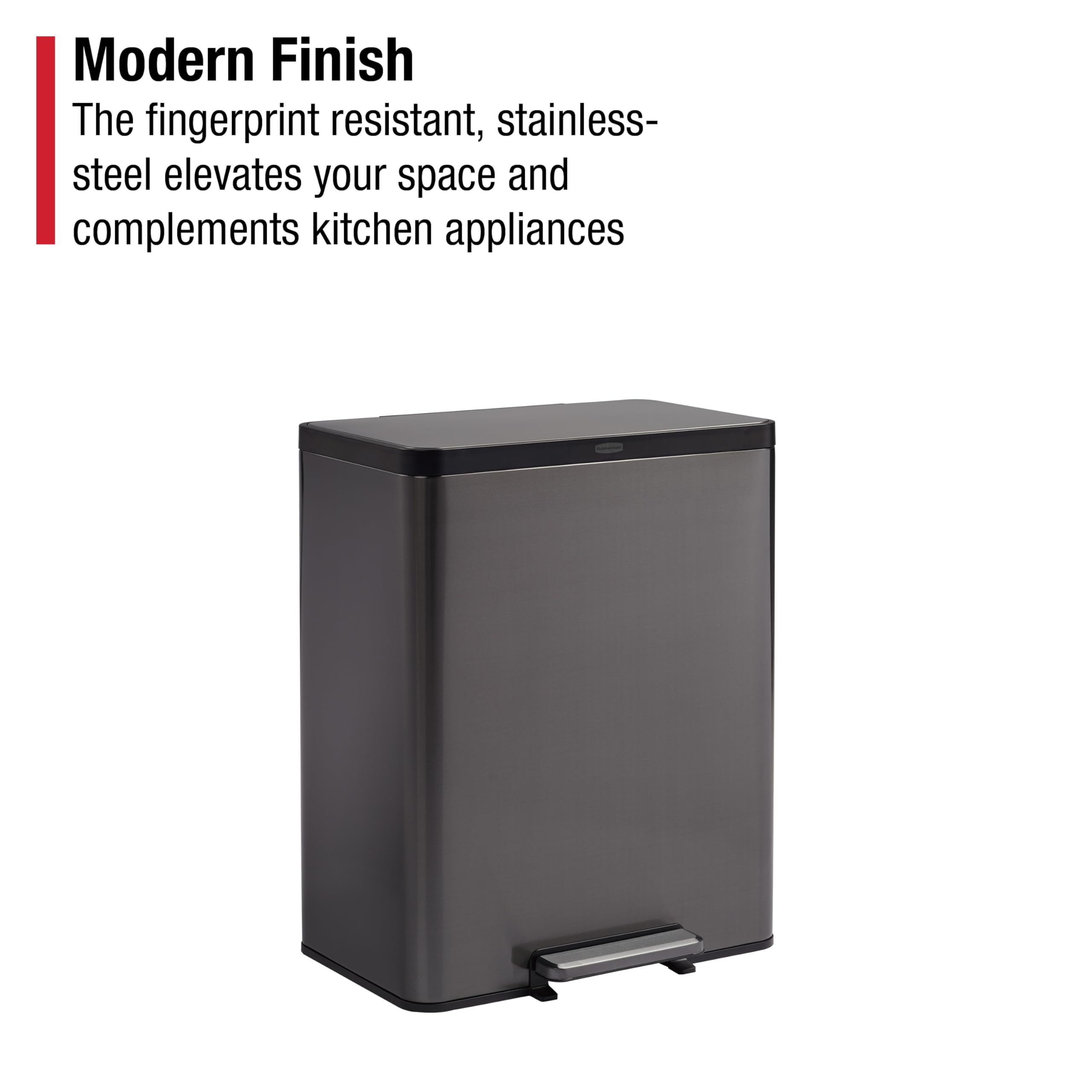 Rubbermaid Elite Stainless Steel Metal Dual Stream Step-On Trash Can for Waste and Recycling 15.9 Gallon Charcoal Trash and Recycle Bin Combo for Home/Kitchen/Garage/Apartment/Office - Image 4
