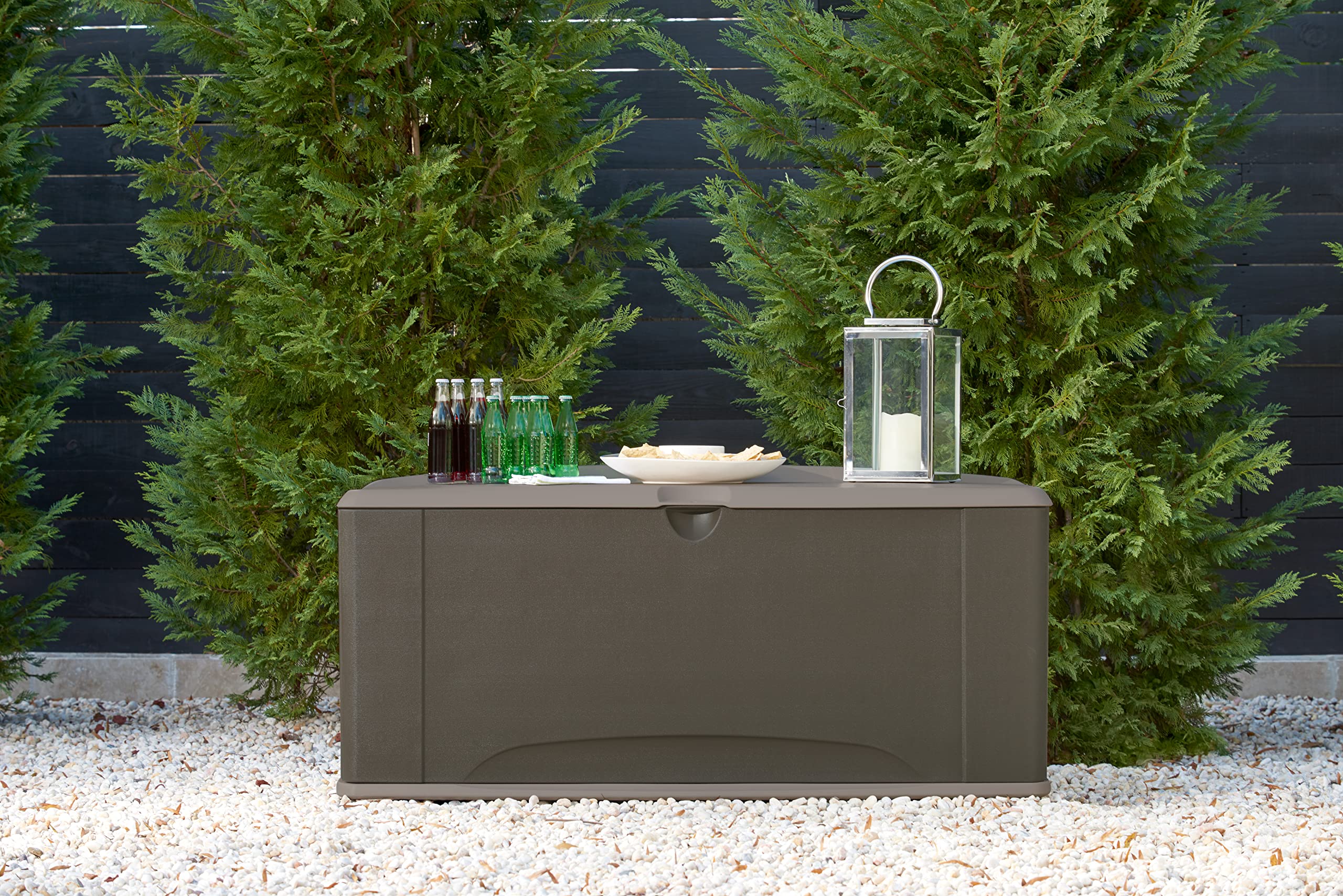 Rubbermaid Extra Large Resin Outdoor Storage Deck Box with Seat (120 Gal), Weather Resistant, Brown, Deck Organization for Home/Backyard/Pool Chemicals/Toys/Garden Tools/Porch/Patio Cushions - Image 8