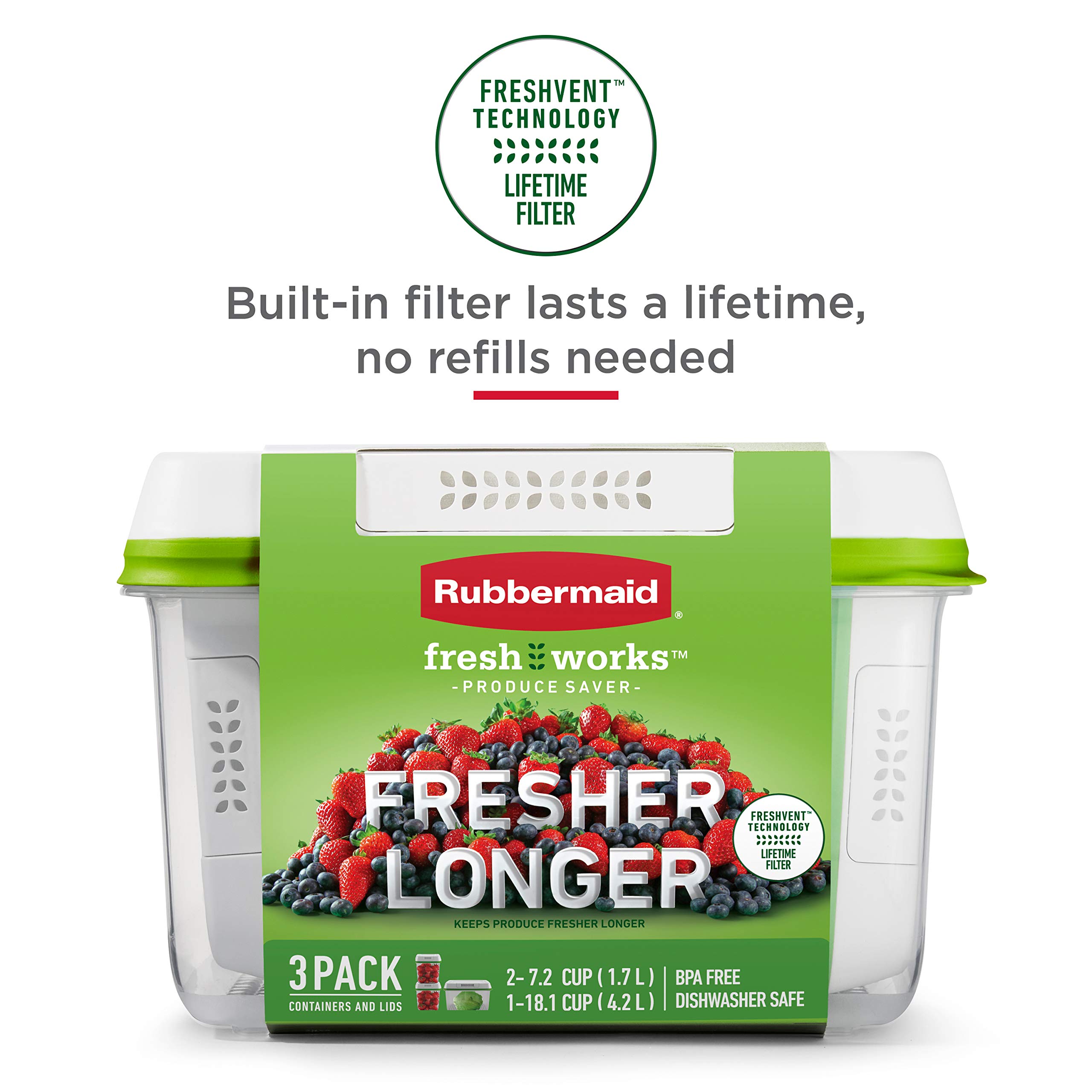 Rubbermaid FreshWorks Produce Saver, Medium and Large Storage Containers, 8-Piece Set, Set of 4, Med & Lg, Clear - Image 4