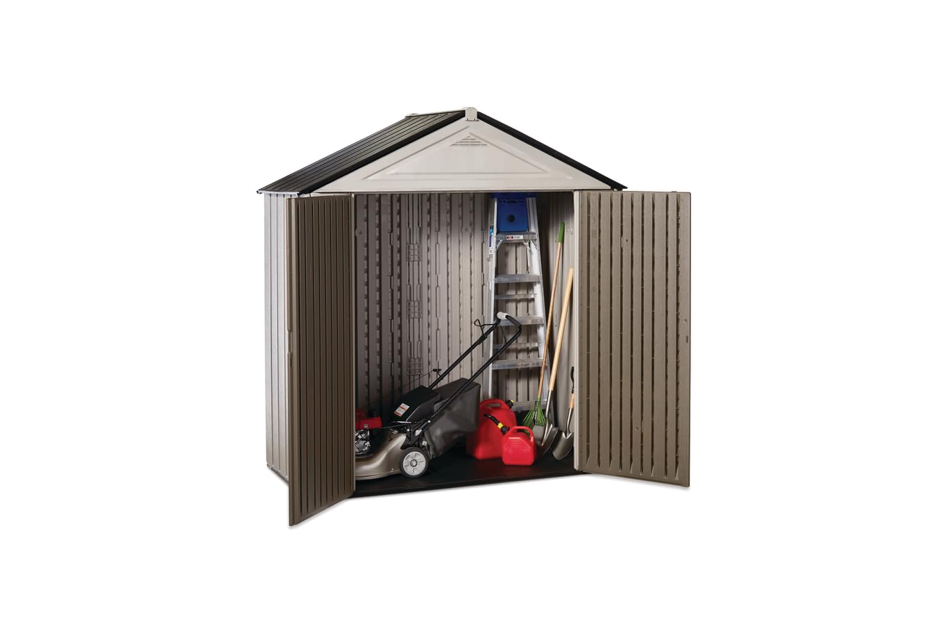 Rubbermaid Resin Outdoor Storage Shed With Floor (7 x 3.5 Ft.) Weather Resistant Brown/Grey Organization for Home/Lawn Mower/Backyard Equipment/Bike Storage/Pool Supplies - Image 4