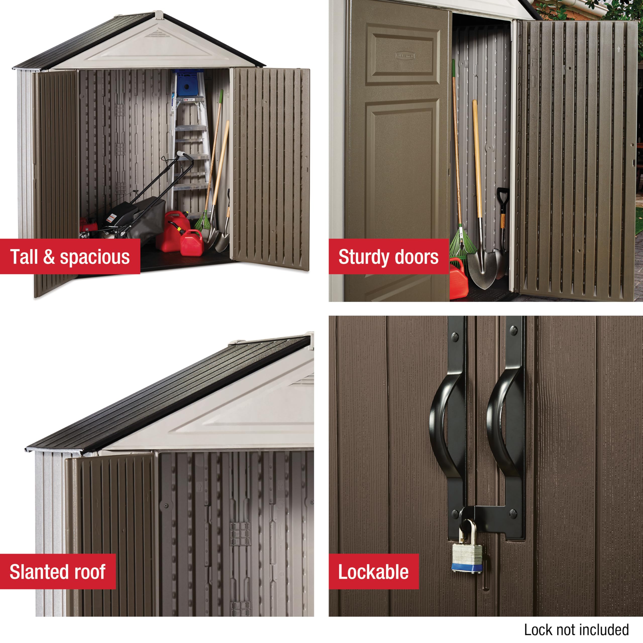 Rubbermaid Resin Outdoor Storage Shed With Floor (7 x 3.5 Ft.) Weather Resistant Brown/Grey Organization for Home/Lawn Mower/Backyard Equipment/Bike Storage/Pool Supplies - Image 7
