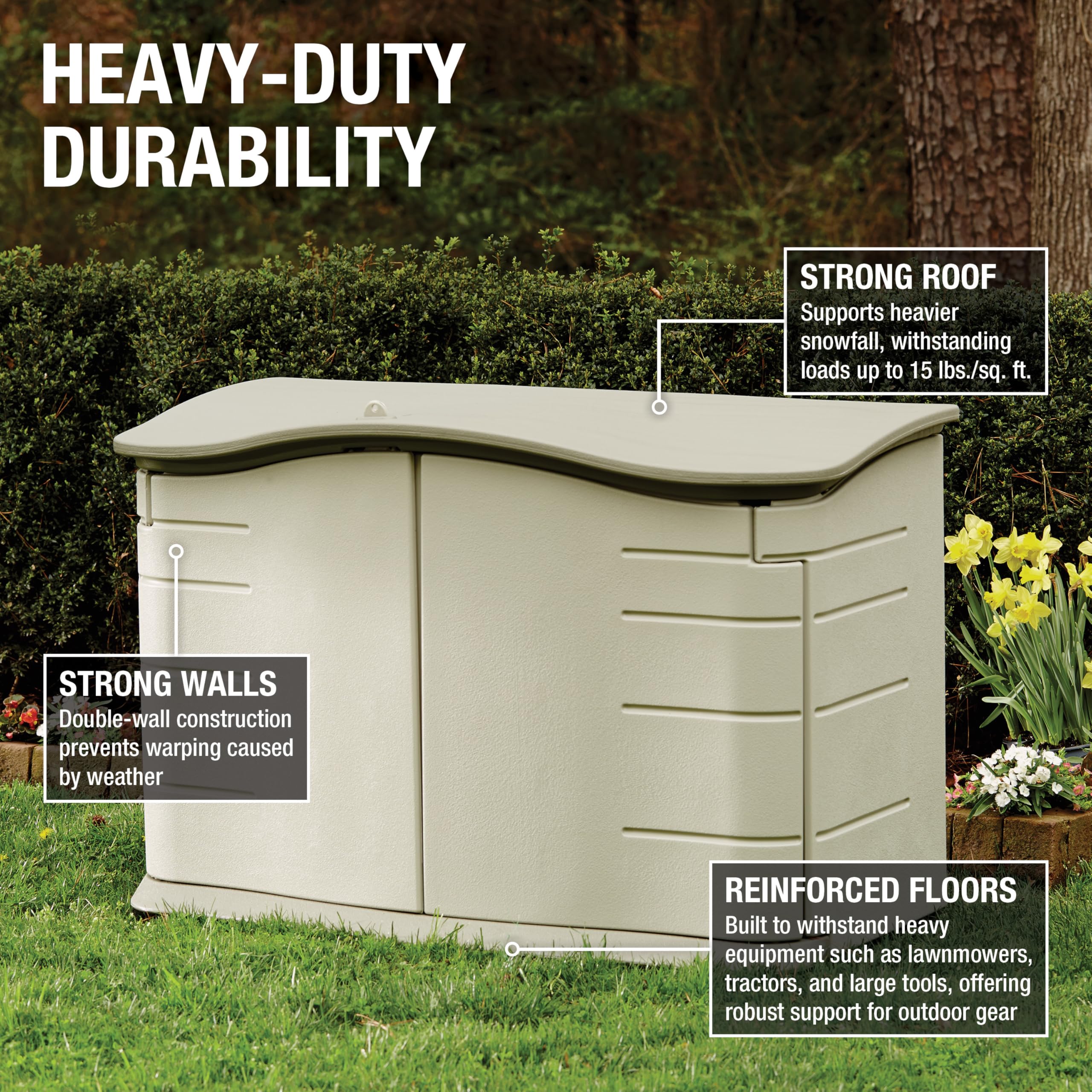 Rubbermaid Small Horizontal Resin Outdoor Storage Shed With Floor (4.5 x 3 Ft) Weather Resistant, Beige/Brown, Organization for Home/Backyard/Pool Chemicals/Toys/Garden Tools/Porch/Patio Cushions - Image 4
