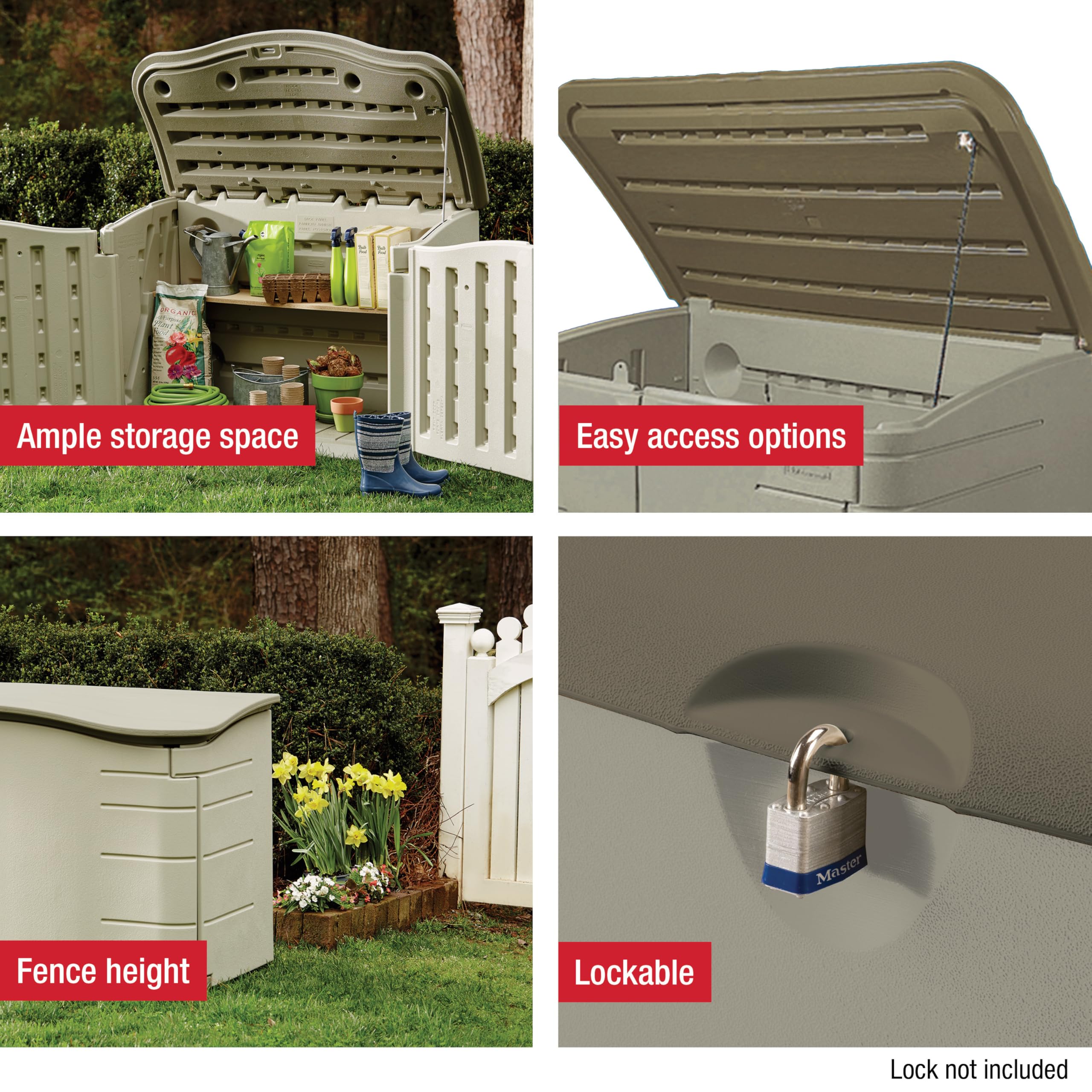 Rubbermaid Small Horizontal Resin Outdoor Storage Shed With Floor (4.5 x 3 Ft) Weather Resistant, Beige/Brown, Organization for Home/Backyard/Pool Chemicals/Toys/Garden Tools/Porch/Patio Cushions - Image 6