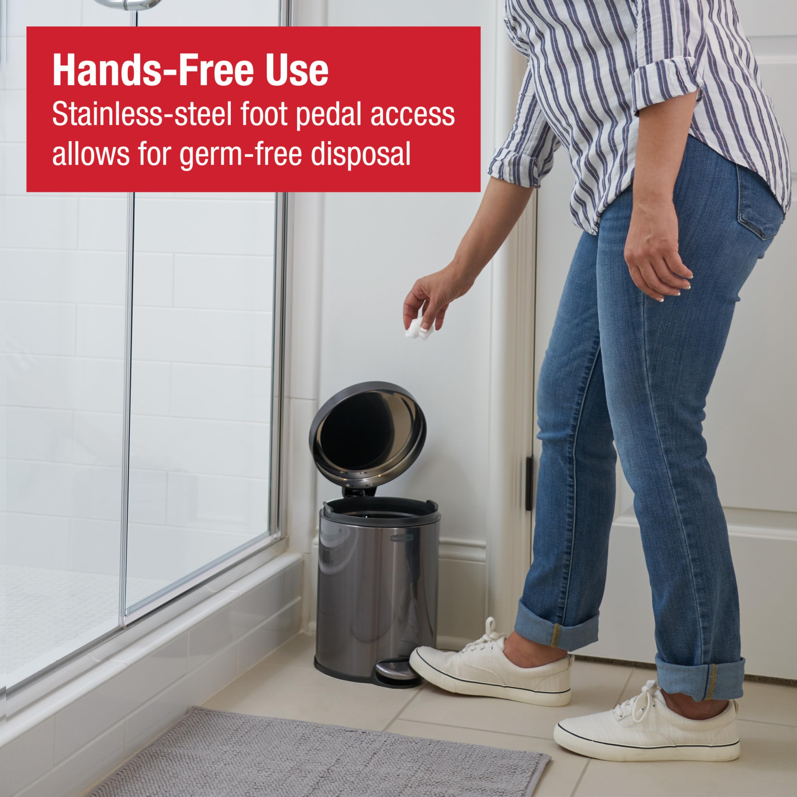 Rubbermaid Stainless Steel Round Step-On Trash Can, 1.6-Gallon, Charcoal, Wastebasket with Lid for Home/Bathroom/Kitchen/Office - Image 4