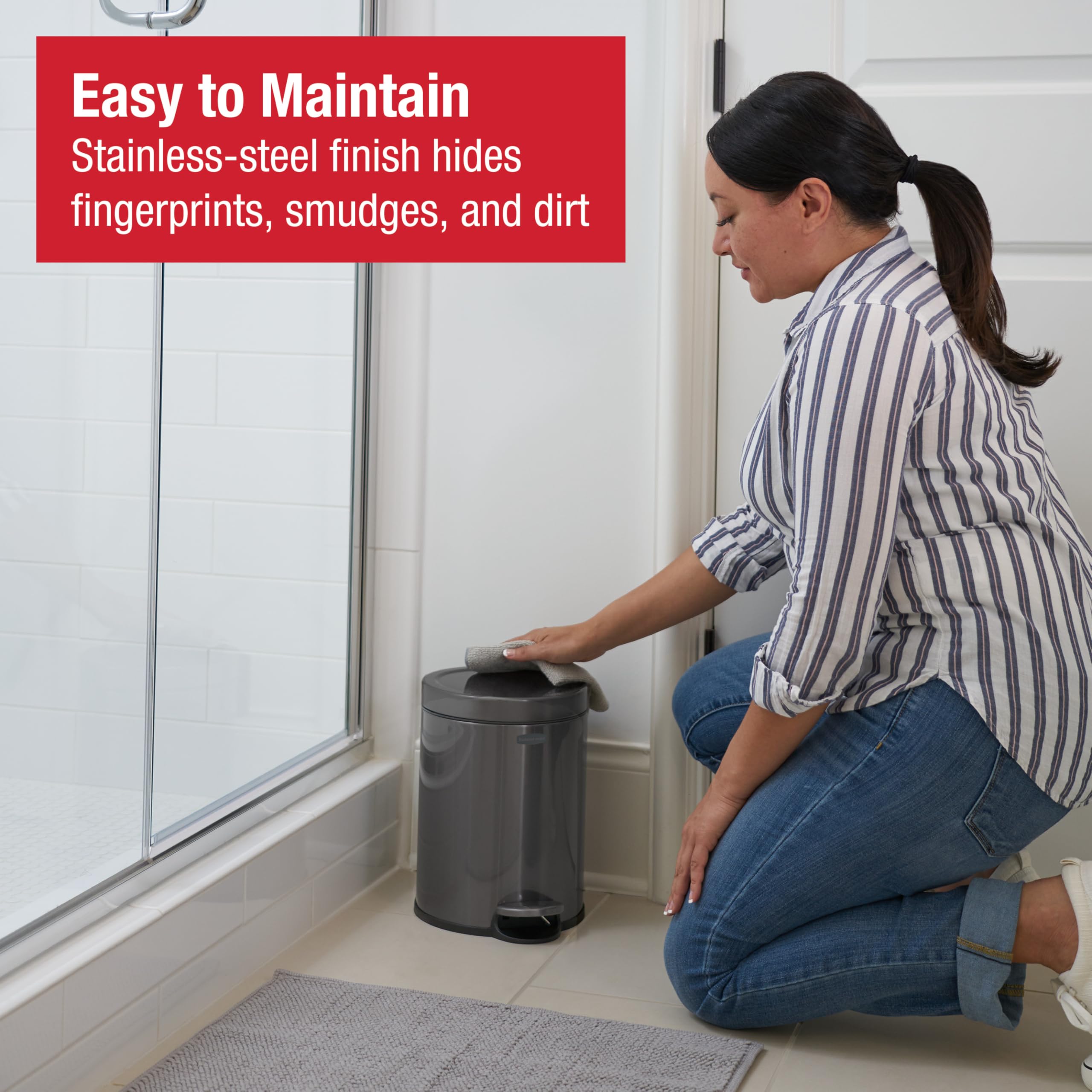 Rubbermaid Stainless Steel Round Step-On Trash Can, 1.6-Gallon, Charcoal, Wastebasket with Lid for Home/Bathroom/Kitchen/Office - Image 5