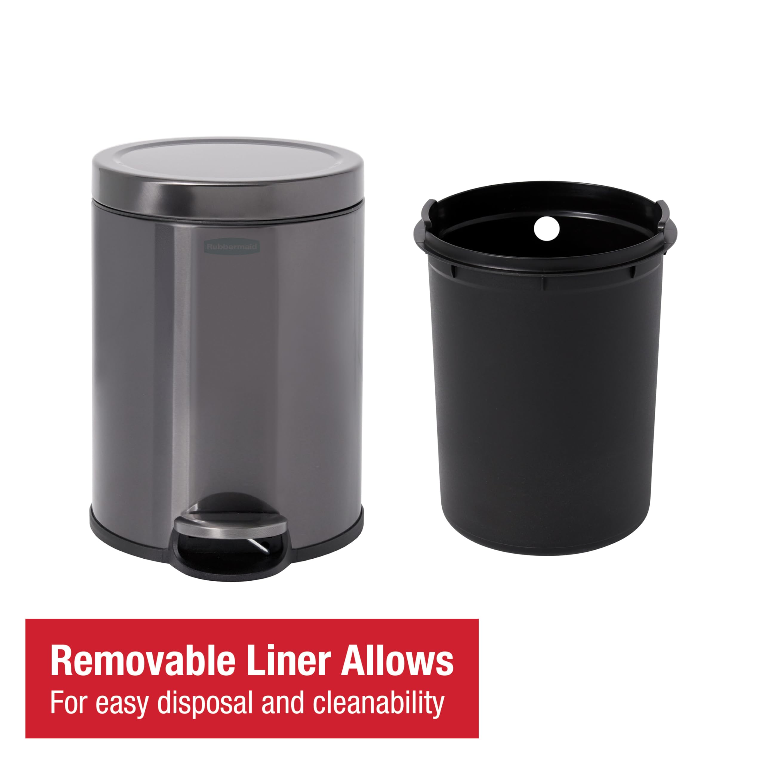 Rubbermaid Stainless Steel Round Step-On Trash Can, 1.6-Gallon, Charcoal, Wastebasket with Lid for Home/Bathroom/Kitchen/Office - Image 7