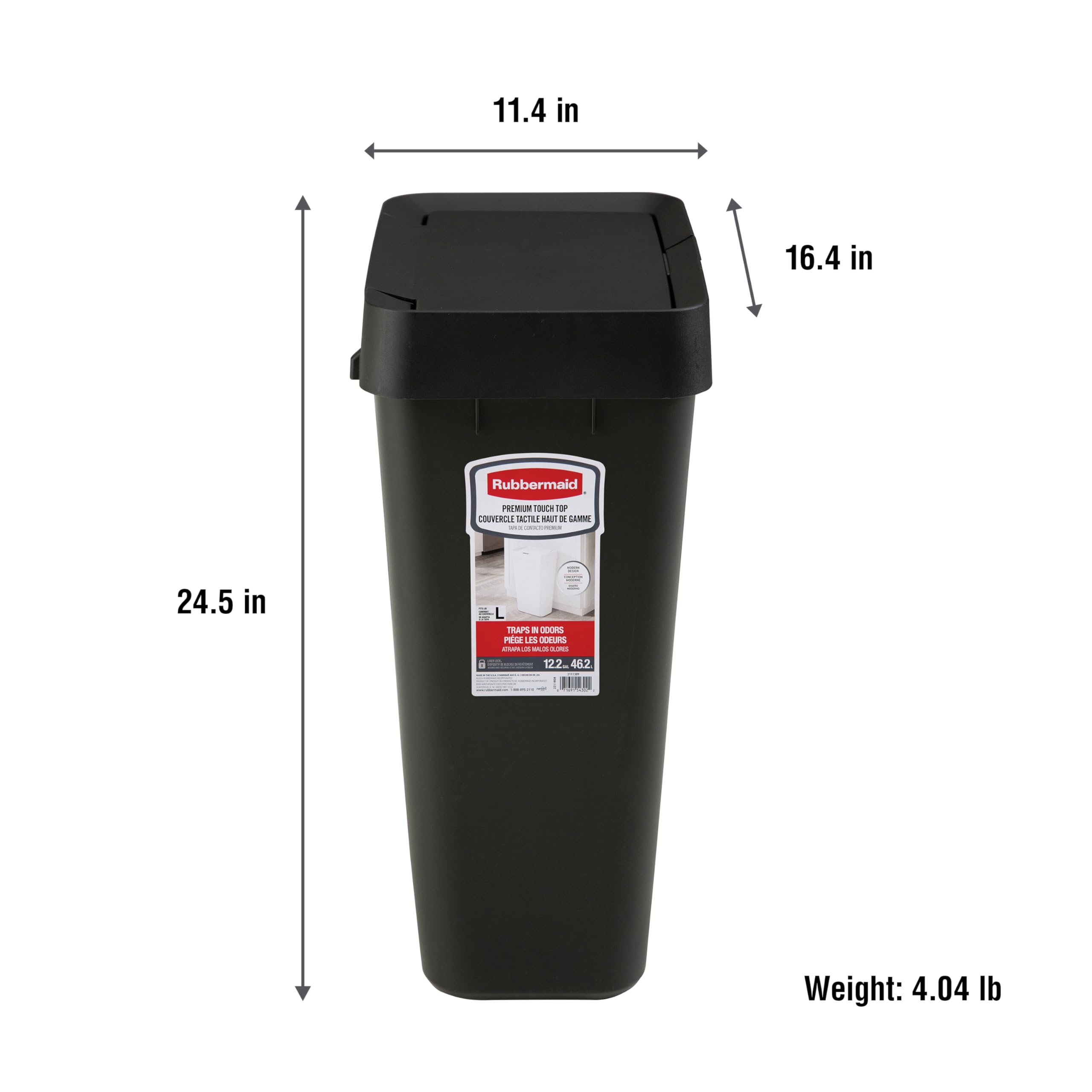 Rubbermaid Touch-Top Kitchen Trash Can with Lid, 12.2 Gallon, Black, Garbage Container for Home/Kitchen/Apartment/Garage - Image 7